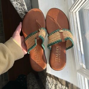 Italian Shoemakers Tan and Green Sandals